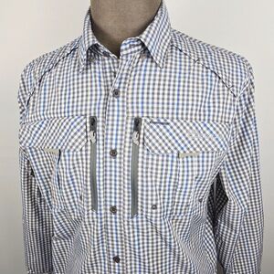 Men's Blue and White Checkered Casual Button Down Shirt
